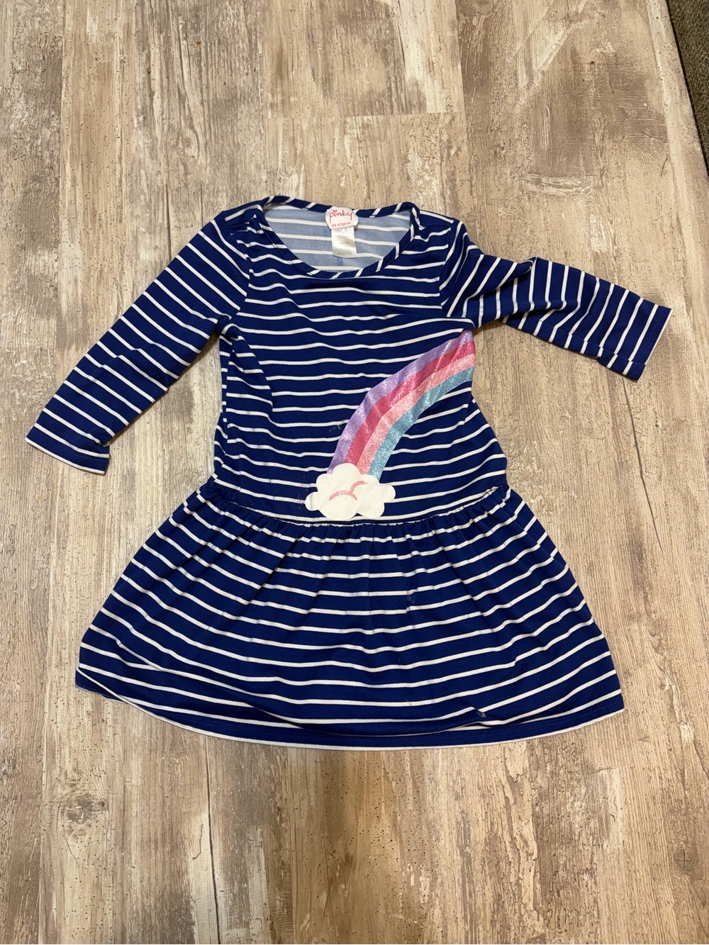 Pinky Navy & White Striped Dress with Rainbow Applique